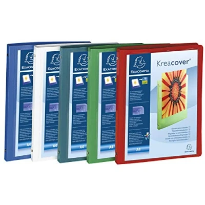 Immagine di Exacompta 51989E Conf. da 5 Raccoglitori Personalizzabili 1 Tasca Kreacover 4 Anelli Tondi 15 mm Dorso 20 Polipropilene Opaco 0.5 F.to Esterno 25x32 cm per A4 Colori Assortiti