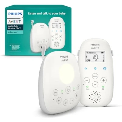 Immagine di Philips Avent DECT audio Baby Monitor luce notturna e ninne nanne, comunicazione bidirezionale, portata di 330 m, autonomia wireless fino a 18 ore, sensore temperatura, nitido, SCD713/26