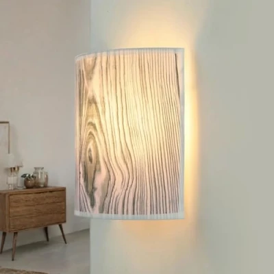 Immagine di Licht Erlebnisse Applique per interni Alice semicircolare Up &amp; Down elegante design loft moderno in tessuto effetto legno E27 camera da letto soggiorno