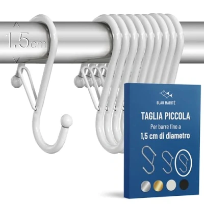 Immagine di Blau Marité 10 Ganci a forma di S con sistema Anticaduta. Modello ROYAL. Aiuta nell&#039;organizzazione della casa. (Bianco, Piccolo 6,5cm (Barre