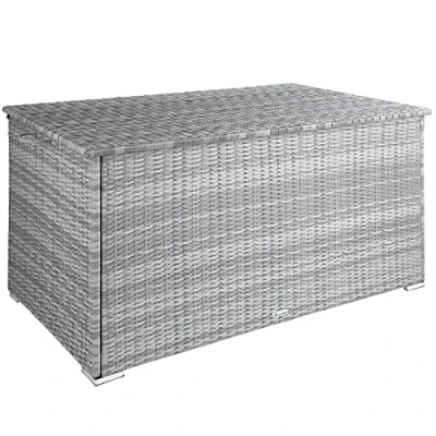 Immagine di TecTake® Box Contenitore da Esterno, Mobile Giardino con Intreccio in Polyrattan, Telaio Alluminio, Coperchio Rinforzato, Resistente ai Raggi UV, 145 x 82,5 79,5 cm Grigio Chiaro