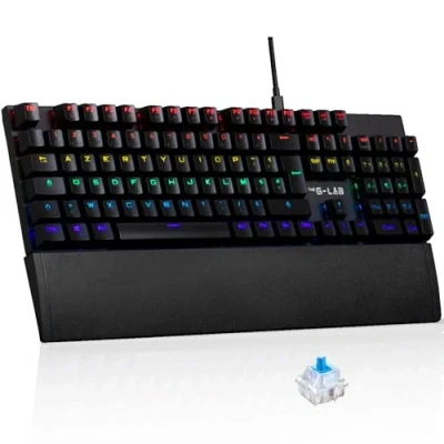 Immagine di The G Lab Keyz Carbon Ex Tastiera Meccanica Azerty Switch Blu Gaming Retroilluminazione LED RGB, Anti Ghosting Total, 12 Tasti multimediali PC/PS5/Xbox 2024 (Keyz Ex)