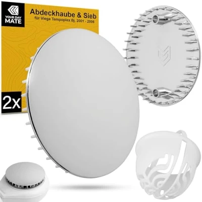 Immagine di set coperchio e filtro per scarico doccia, Ø 112 mm, compatibile con il di Viega Tempoplex del modello 2001 2006, piatto doccia foro scarico, in ABS cromato