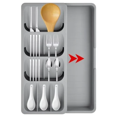 Immagine di SLTAXAR portaposate da Cassetto,Vassoio espandibile per cassetti,Porta Posate cucina Cassetto,organizer cassetti posate,mestoli,Forchette,Coltelli, 40,5x16,6x5,5 cm, Grigio