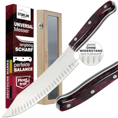 Immagine di STONELINE Coltello Scimitarra 33,2 cm Professionale Cuoco con Lama 20 in Acciaio Inox, Chef Affilato Coprilama, da Cucina Multiuso per Carne Frutta Verdura