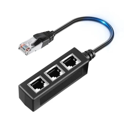 Immagine di Splitter Ethernet, LAN, attacco RJ45, prolunga per cavo di rete, con adattatore da 1 maschio a 3 attacchi femmina internet Cat5, Cat5e, Cat6, Cat7