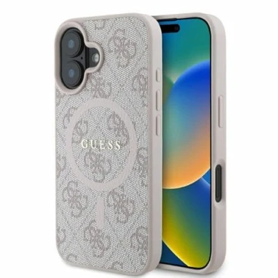 Immagine di CG Mobile Guess GUHMP16SG4GFRP Custodia rigida per iPhone 16 6.1&quot;, con anello 4G, logo classico, colore: Rosa