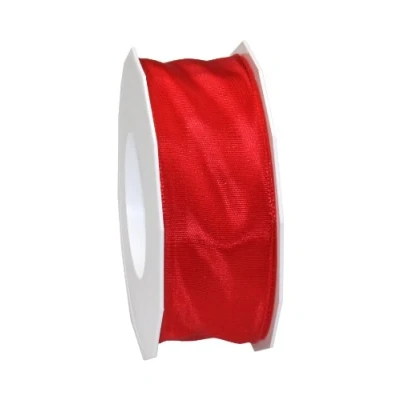 Immagine di C.E. Pattberg Rotolo di nastro da pacchi in taffetà, con bordo rinforzato fil ferro, Lyon, colore rosso, 40 mm, 25 m