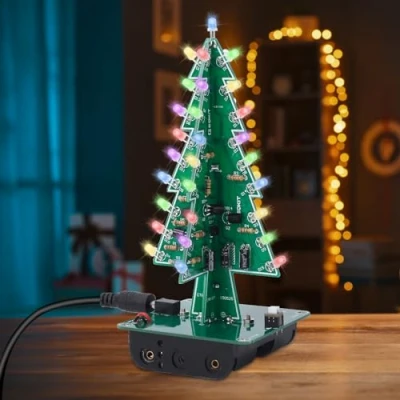 Immagine di DONGKER Kit albero di Natale 3D fai da te saldatura elettronica a LED Set luci lampeggianti colorate, progetto scientifico PCB Pratica 7 colori per Insegnamento