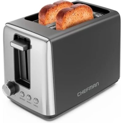 Immagine di tostapane Chefman a 2 strati, 7 gradazioni, 3 modalità di cottura, vassoio raccoglibriciole rimovibile, per toast farciti e bagel, scongelamento, annullamento, perfetto dolci Nero
