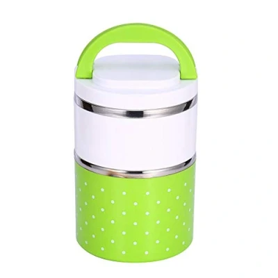 Immagine di 2 Strati Contenitore Da Pranzo Con Isolamento Termico 900ml, Thermos pranzo, Lunch Box, Scolastico Portavivande Termico, in Acciaio Inox Per