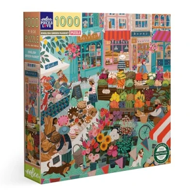 Immagine di eeBoo ENGLISH GREEN MARKET 1000 Pezzi In Cartone Riciclato Puzzle colorato Sul Mercato Del Villaggio PZTEGM, Colore verde