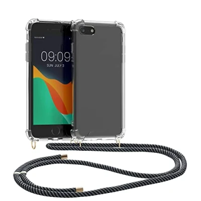 Immagine di kwmobile Custodia Compatibile con Apple iPhone SE (2022) / (2020) 8 7 Cover Back Case in Silicone TPU Protezione Smartphone Cordino antracite/trasparente/nero