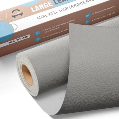 Immagine di Grande Nastro di Riparazione in pelle, 40 x 80 cm Toppe autoadesive Kit Pelle Patch Adesiva per Seggiolino Auto, Divano, Sedia, Reclinabile, Stivale, Borse Grigio
