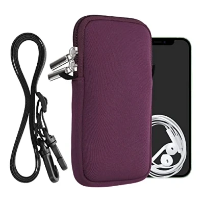 Immagine di kwmobile Custodia in Neoprene con Zip per Smartphone Portacellulare a Tracolla Porta Cellulare da Collo Universale Borsa Cover Telefono mora