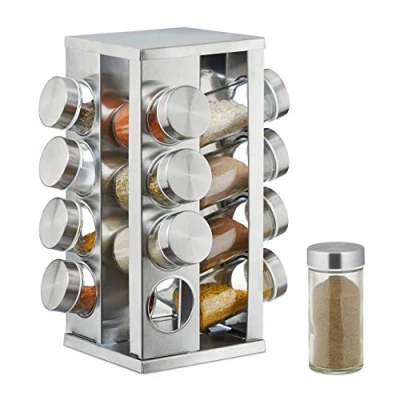 Immagine di relaxdays Portaspezie con 16 Barattoli, Girevole a 360, Tappi Spargispezie, Acciaio Inox, Argento