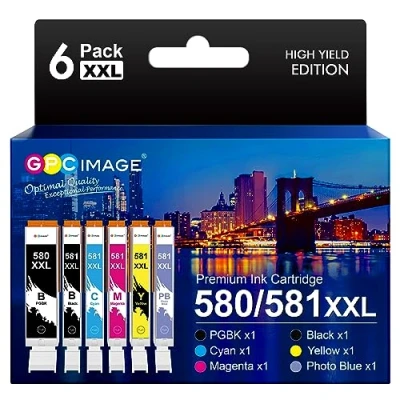 Immagine di GPC Image Compatibili Cartucce d&#039;inchiostro Sostituzione per Canon 580 581 PGI 580XXL CLI 581XXL Pixma TS6150 TR7550 TR8550 TS6151 TS8150 TS9150 (PGBK Nero Ciano Magenta Giallo PB, 6 Pack)