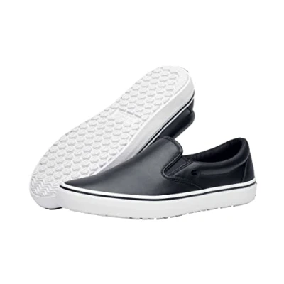 Immagine di Shoes For Crews Merlin Pantofole comode in pelle, solette imbottite, suola antiscivolo per uso quotidiano uomo e donna, nero/bianco, 42 EU