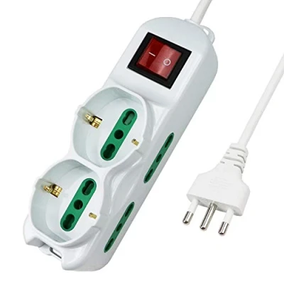 Immagine di Extrastar Ciabatta Multipresa elettrica 6 Posti 2 polivalenti (schuko 10/16A) 4 bivalenti 10/16A, Colore bianco, Cavo 5 m Spina 16A