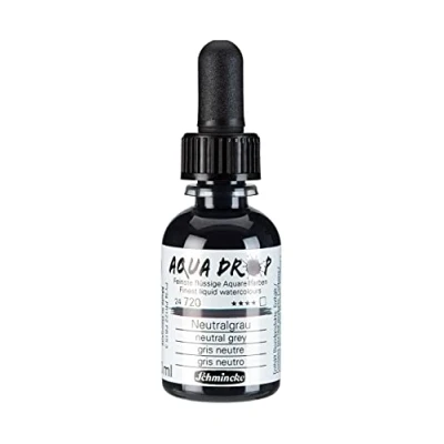 Immagine di Schmincke AQUA DROP, grigio neutro, flaconcino con pipetta, 30 ml, 24720034, acquarelli liquidi, urban sketching, calligrafia, handlettering