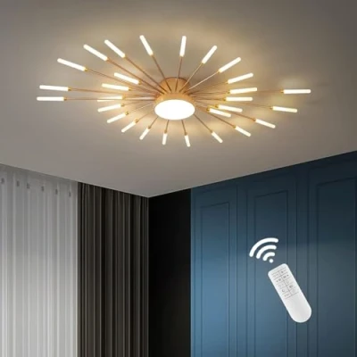 Immagine di Plafoniera Moderna A Led Dimmerabile,28+1 Teste Lampada Da Soffitto Incasso In Oro Lampadari Per Camera Dei Bambini Letto Soggiorno Luce Forma Di Fiore3000 6000k Con Telecomando