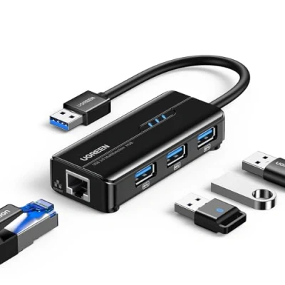 Immagine di UGREEN Hub USB Ethernet 1000Mbps, 3.0 Gigabit Ethernet, Adattatore Lan a 3 con Porta di Alimentazione Compatibile Xiaomi Mi Box S, Macbook Pro/Air, Windows, Linux, Raspberry Pi 4, ecc