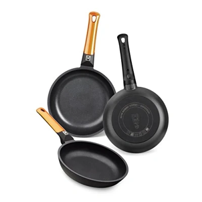 Immagine di BRA Efficient Orange Set di 3 Padelle, 20 24 28 Cm, Alluminio Pressofuso, Adatte per Tutti i Tipi Piani Cottura [Esclusiva Amazon]