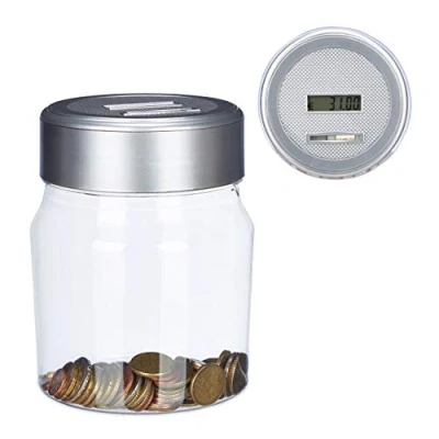 Immagine di Relaxdays Salvadanaio con Contatore, Porta Risparmi Display, Digitale, Idea Regalo, Capacità di 1,2 l, Trasparente