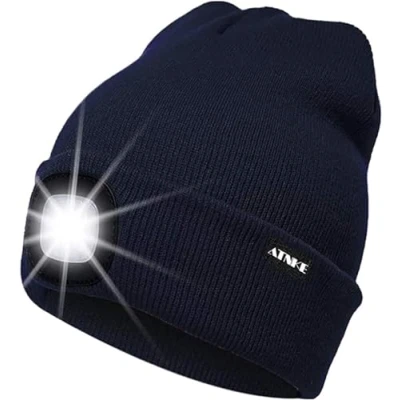 Immagine di ATNKE LED Cappello Illuminato Berretto,USB Ricaricabile da Corsa 4 Impermeabile Luce Invernale Calda Lampada Frontale Regali per Uomo e Donna/Navy