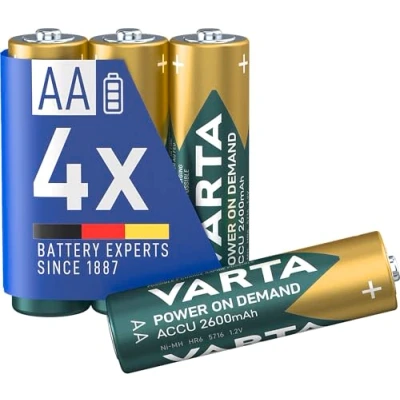 Immagine di VARTA Batterie ricaricabili AARechargeable Ready2Use precaricata Mignon Ni Mh (pacco da 4, 2600mAh), ricaricabile senza effetto Memory pronta all&#039;uso