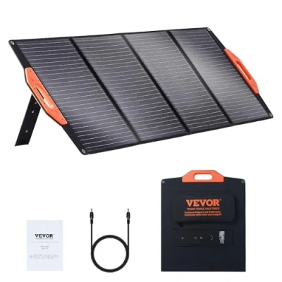 Immagine di VEVOR Pannello Solare Monocristallino Portatile, Caricatore Fotovoltaico ETFE Pieghevole da 120 W, CC 18V, Type C Porta USB QC3.0, Impermeabile IP67 per Camper