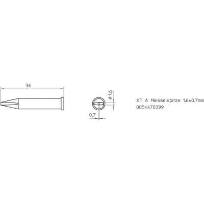 Immagine di Weller XT a punta di saldatura Forma scalpello Dimensione 1.6 mm Lunghezza punte 37 Contenuto 1 pz.