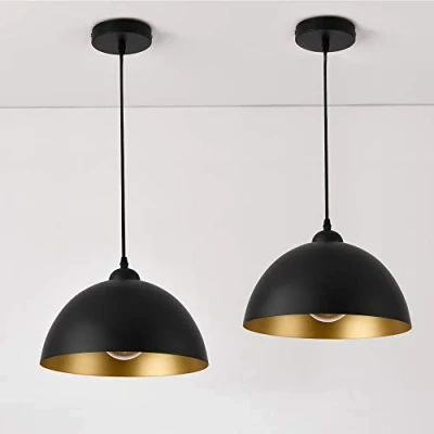 Immagine di lux.pro Set da 2 Lampade a Sospensione in Stile Vintage con Lunghezza Regolabile E27 60W 2X Lampadari Design Industriale Paralume Ø 30 cm Nero