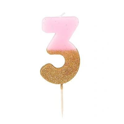 Immagine di Talking Tables We Heart compleanni glitter candela numero 3, carta, multicolore, 2 x 5.2 13.8 cm