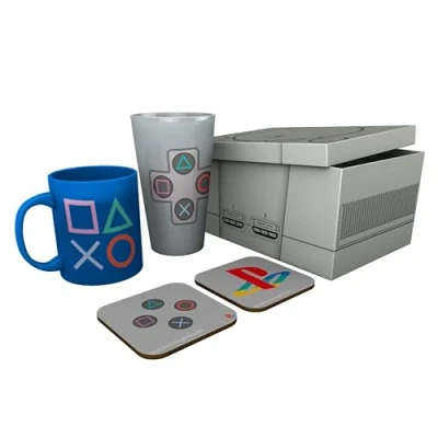 Immagine di ABYSTYLE PlayStation Classic Tazza in vetro da 400 ml e 2 sottobicchieri, confezione regalo collezione