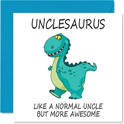Immagine di Biglietti per la festa del papà zio, Unclesaurus, biglietto di compleanno zio da nipote o nipote, auguri dinosauro, 145 mm x mm, divertente e stagionale
