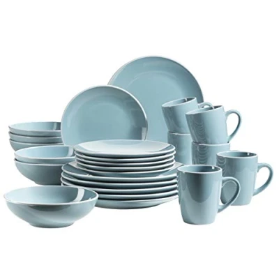 Immagine di MÄSER Elissa 931844 Set di stoviglie moderne per 6 persone, in blu con bordo bianco, servizio combinato da 24 pezzi, gres