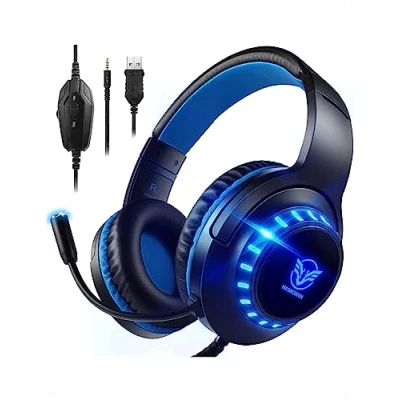 Immagine di Cuffie Gaming per PS4 Giochi con Microfono Xbox One,PS5,PS4,Switch,PC,Mac Lampada LED Stereo Bass 3.5mm Surround Sound 7.1 Laptop Tablet Bambini(Nero Blu)