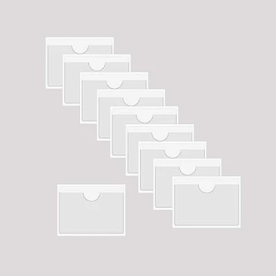 Immagine di BAIWOAK 10 custodie trasparenti adesive per tasche, in plastica, autoadesive, carte di indice, pianificatori, armadi, mensole (115 x 77 mm)