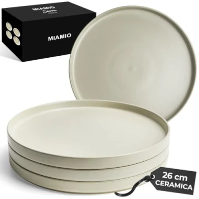 Immagine di MIAMIO 26 cm, Set di piatti per 4 / stoviglie persone, gres opaco beige, lavabile in lavastoviglie e adatto al microonde Collezione Sierra