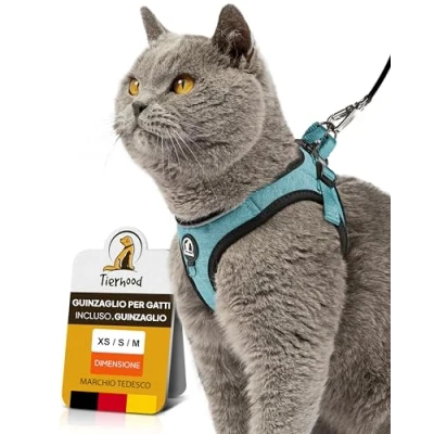 Immagine di Tierhood Set di pettorine per gatti con guinzaglio libertà controllata Imbracatura morbida Confortevole, regolabile e robusta (Blu, M)
