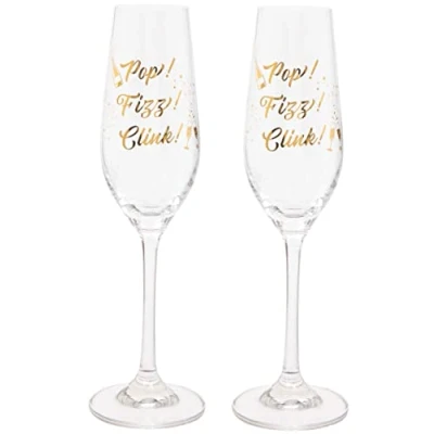 Immagine di Maturi Set di due flute da champagne Pop, Fizz, Clink, 220 ml, in confezione regalo