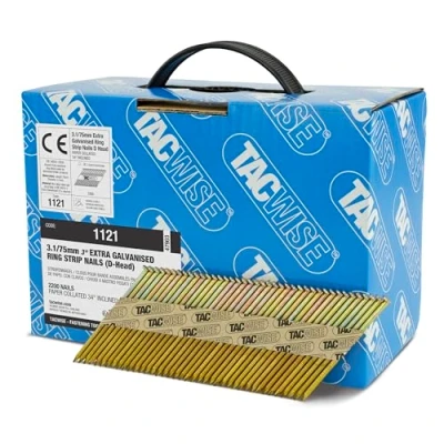 Immagine di Tacwise 1121 Chiodi Inclinati a 34 3,1 / 75 mm, Zincati Extra con Testa ‘D’, Gambo Anellato, Fascicolati Carta, Confezione da 2200