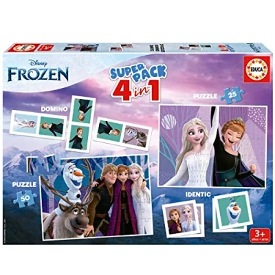Immagine di Educa Superpack Frozen, giochi da tavolo per bambini come Domino, Identic e 2 puzzle 25 50 pezzi, molteplici possibilità di gioco. A partire 3 anni (19737)