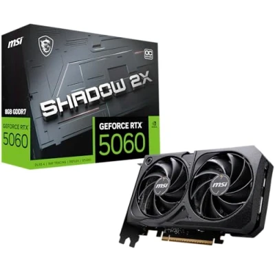 Immagine di MSI GeForce RTX 5060 8G SHADOW 2X OC Scheda Video Core 3840, Memoria 8GB GDDR7, Risoluzione massima (7680 x 4320), Connettori di alimentazione 8 pin x1, Velocità Memory Clock (MHz) 28 Gbps