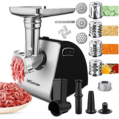 Immagine di Nictemaw Tritacarne elettrico doppio uso Nictemaw, tagliaverdure con kit per biscotti e 3 piastre macinare, 500W