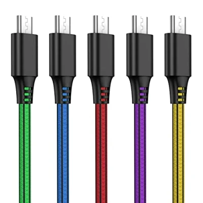 Immagine di Cavo Micro USB [5Pezzi, 2M] Caricatore Android PVC Compatibile con Samsung Galaxy S7/S6/S5, Huawei, Sony, Nexus, HTC, PS4