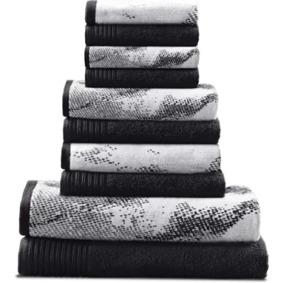 Immagine di Superior Set di 10 asciugamani assortiti in cotone massiccio e marmo, include 2 da bagno, 4 mani, bagno/viso, morbidi, assorbenti, accessori decorativi per il