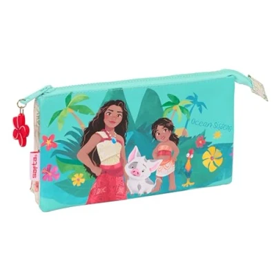 Immagine di Safta VAIANA astuccio triplo, per bambini, ideale bambini in età scolastica, comodo e versatile, qualità resistenza, 22 x 3 12 cm, colore Beige/blu, Estándar, Casual