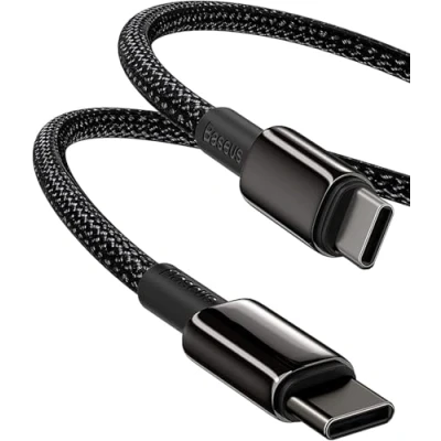 Immagine di Baseus Cavo dati con doppio connettore USB Tipo C, 100 W PD 5A QC 4.0, ricarica rapida, lega di zinco e nylon intrecciato, per Samsung S21/S20+/S10/Note 10/iPad Pro/MacBook Air/Pixel altri (2 m)